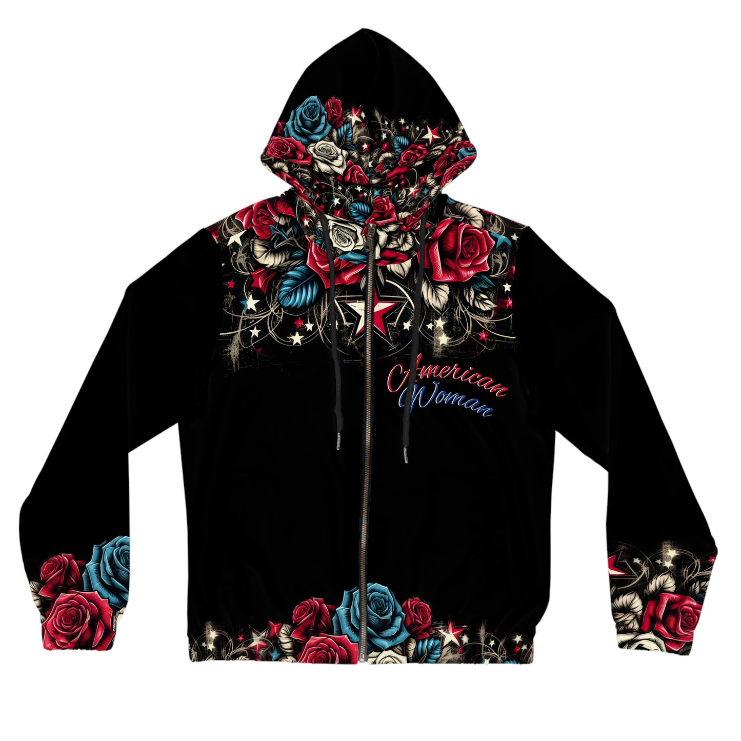Patriotic Floral, American Woman Full-Zip Hoodie.