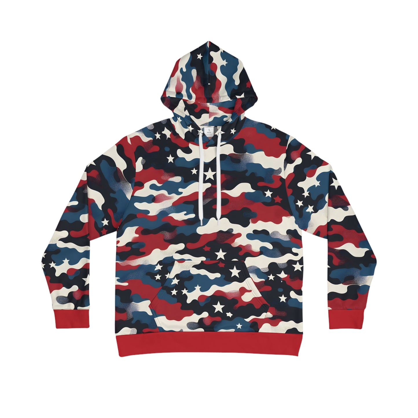 Red, Blue, and White Camouflage Hoodie with Star and 'Defend the Dream' graphic.