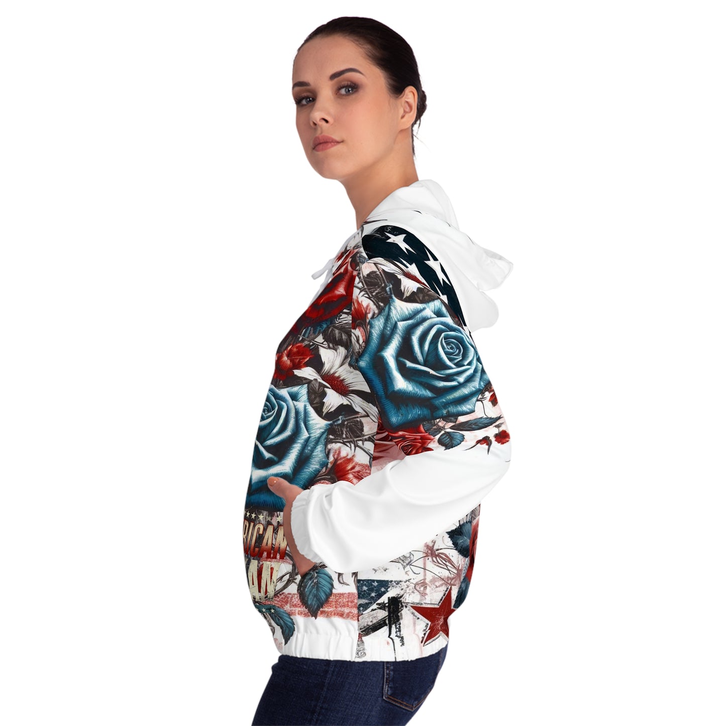 Patriotic Floral, American Woman Full-Zip Hoodie.