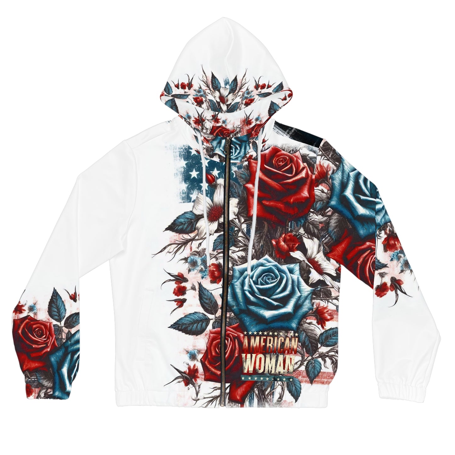 Patriotic Floral, American Woman Full-Zip Hoodie.