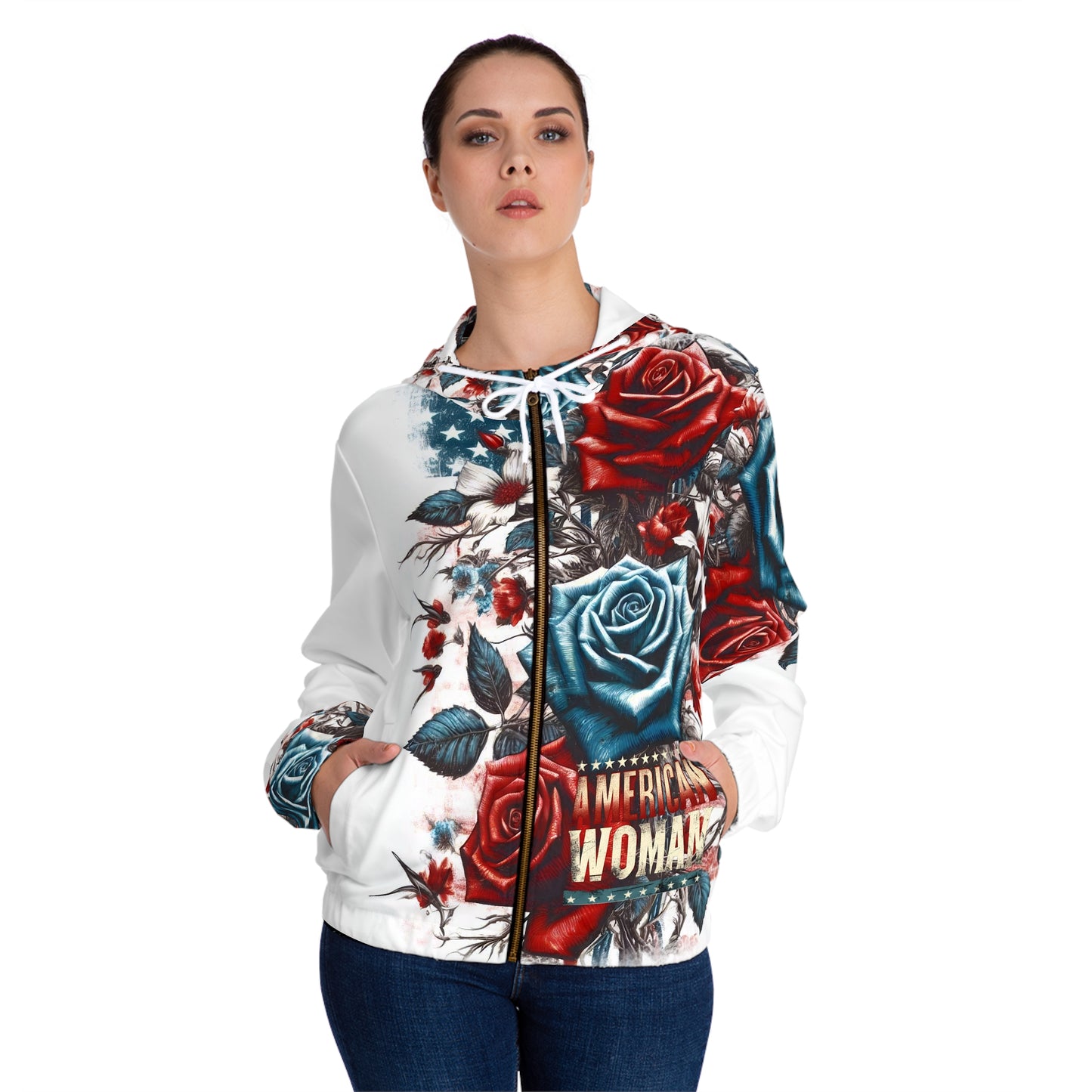 Patriotic Floral, American Woman Full-Zip Hoodie.