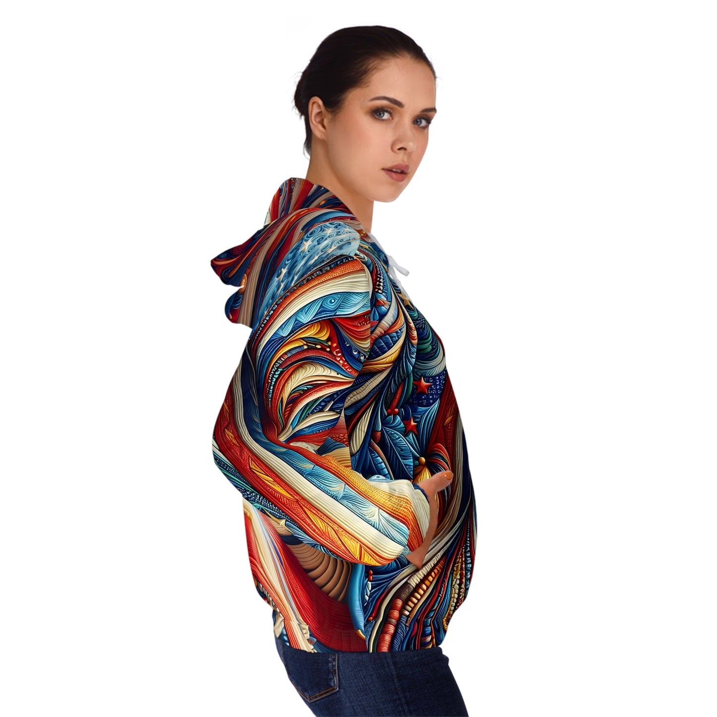 Women’s Patriotic and Surreal USA Flag Full-Zip Hoodie.