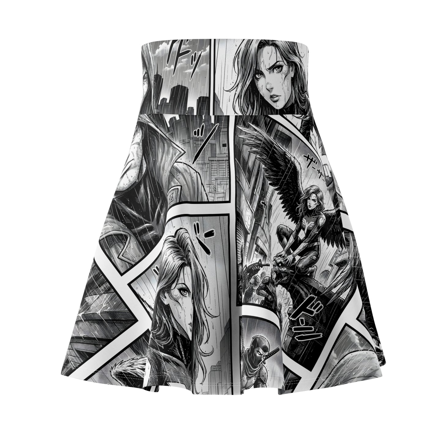 Action comic skater skirt noir edition - detail of graphic panel