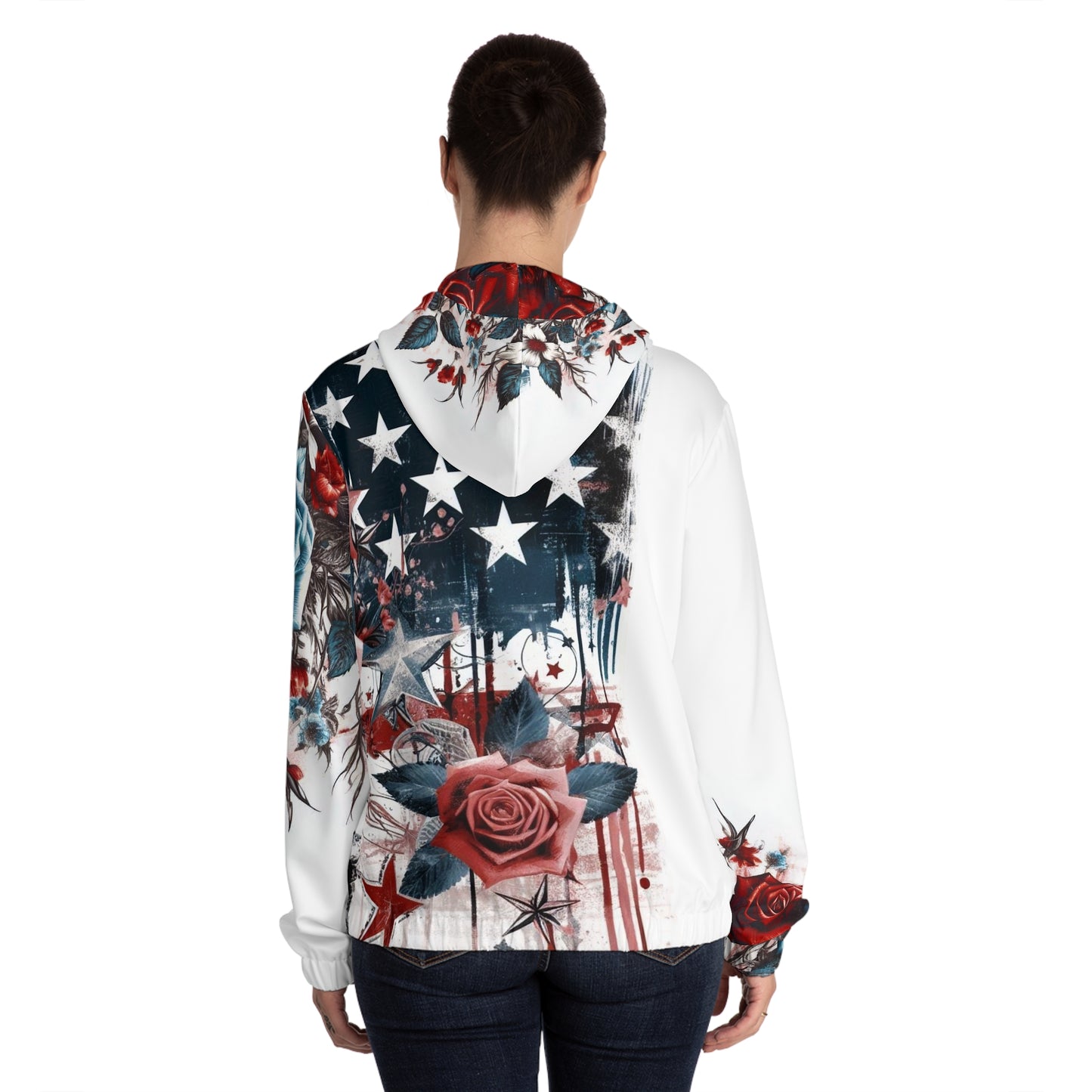 Patriotic Floral, American Woman Full-Zip Hoodie.