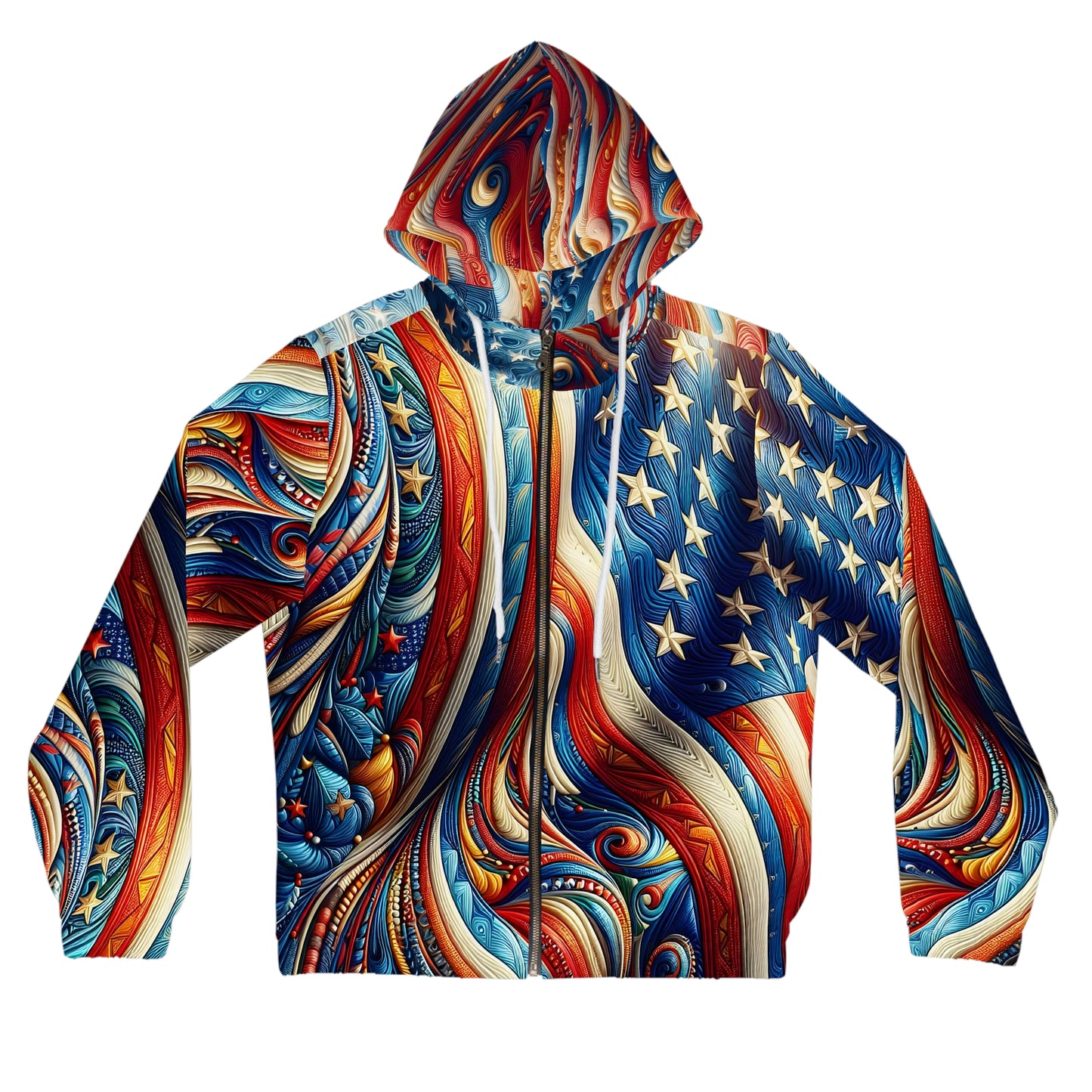Women’s Patriotic and Surreal USA Flag Full-Zip Hoodie.