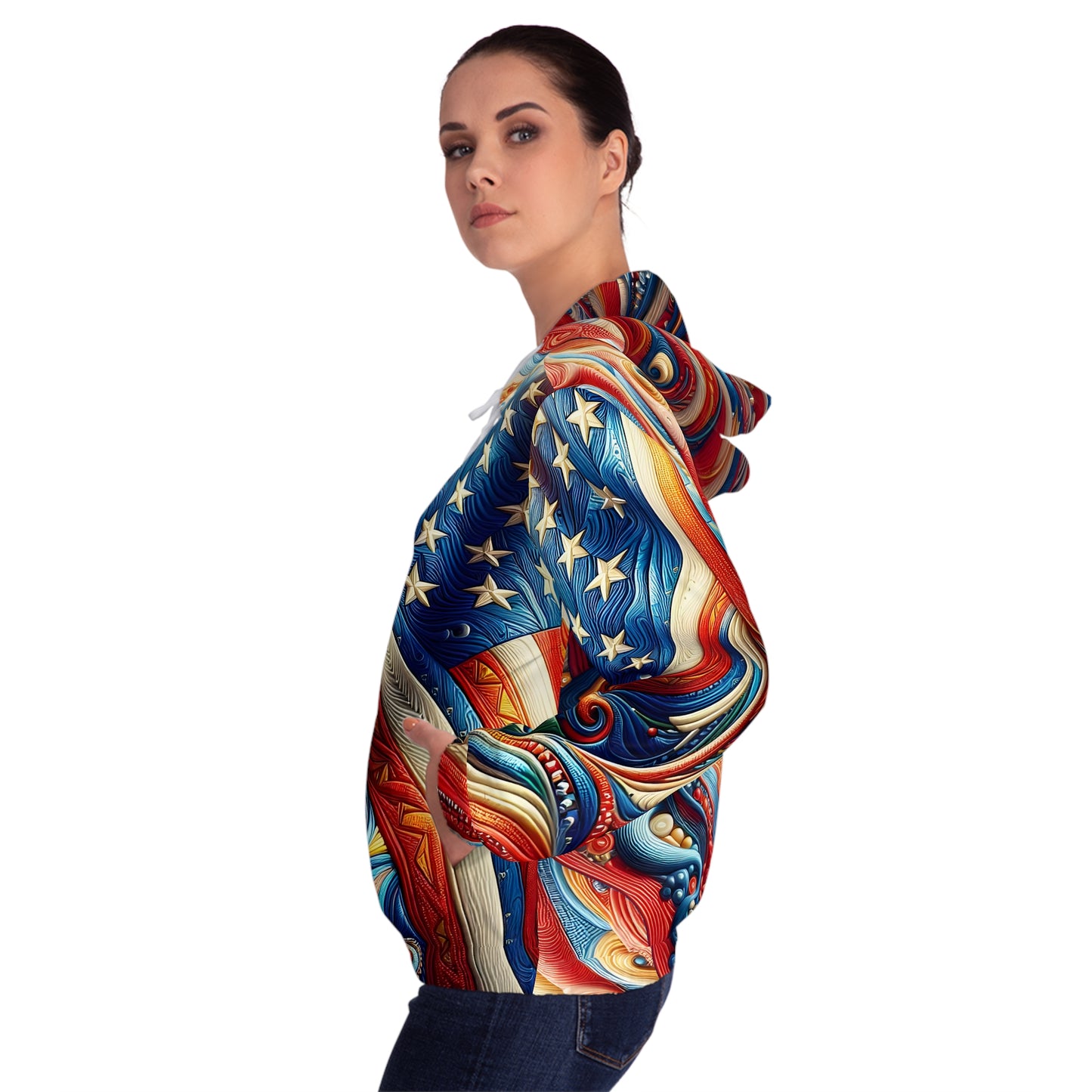 Women’s Patriotic and Surreal USA Flag Full-Zip Hoodie.