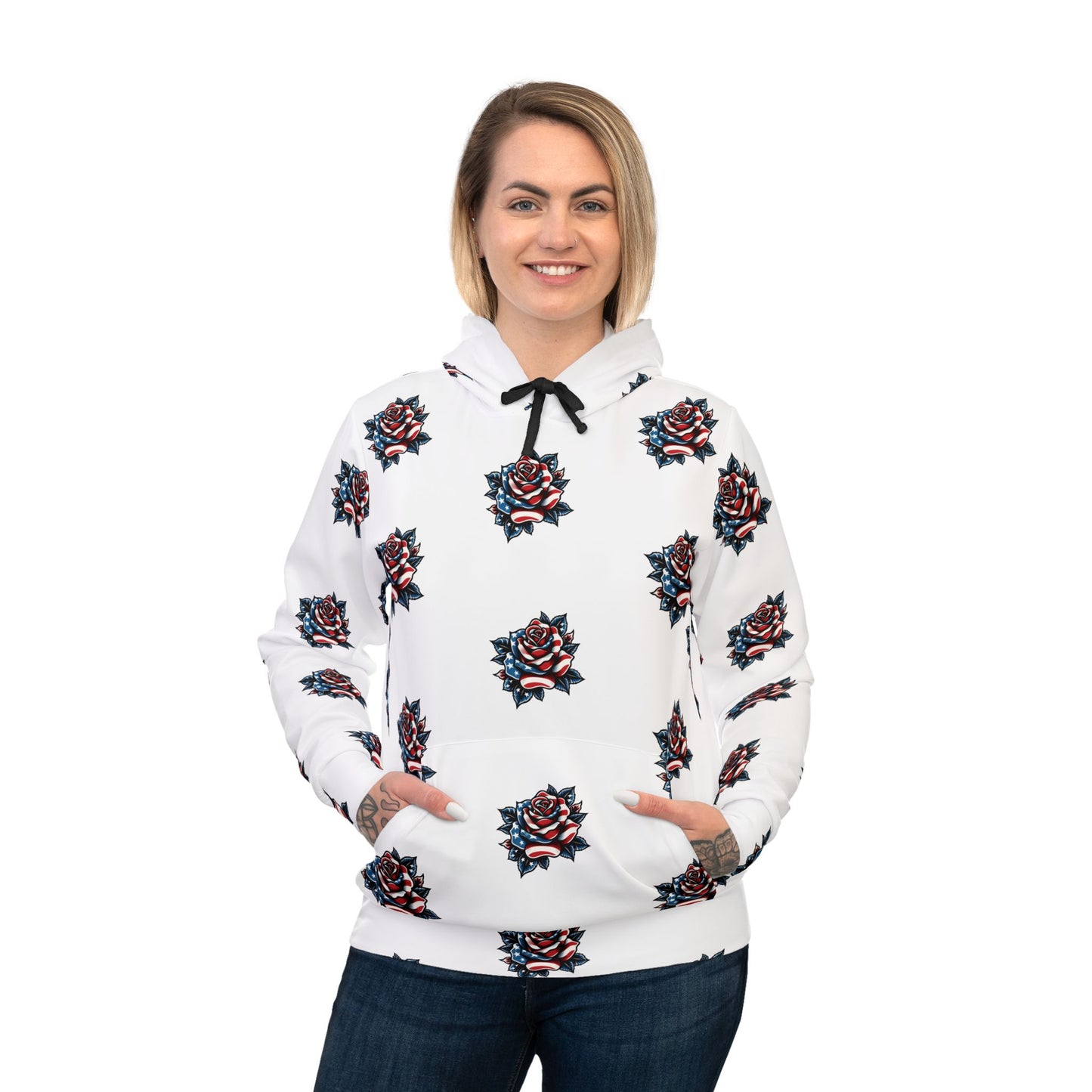 Women’s Hoodie – American Rose Tattoo Style.