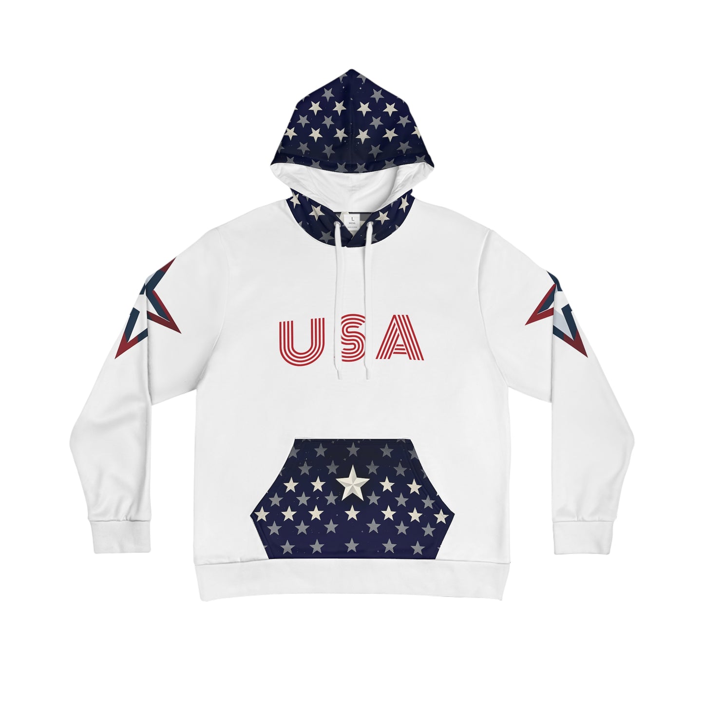 Patriotic Hoodie – USA Proud Nation Design, American Flag & Star Sleeves.