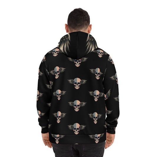 Edgy All-Over Print Hoodie – Skull & Wings Graphic