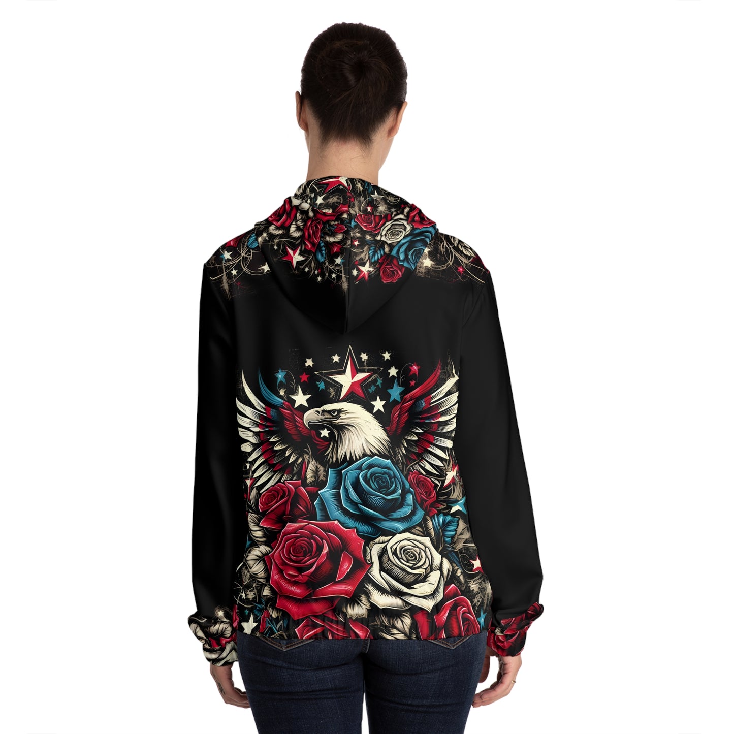 Patriotic Floral, American Woman Full-Zip Hoodie.