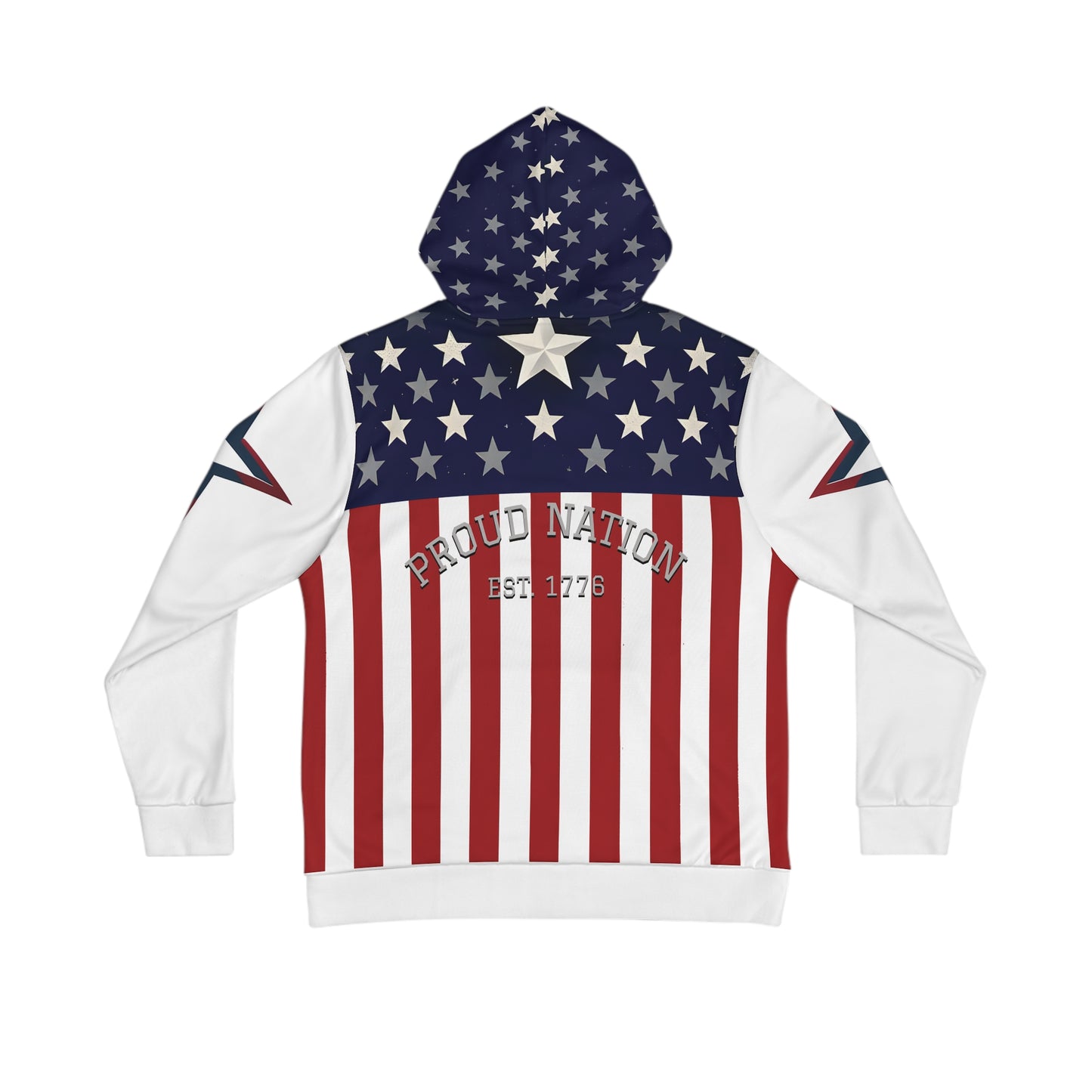 Patriotic Hoodie – USA Proud Nation Design, American Flag & Star Sleeves.