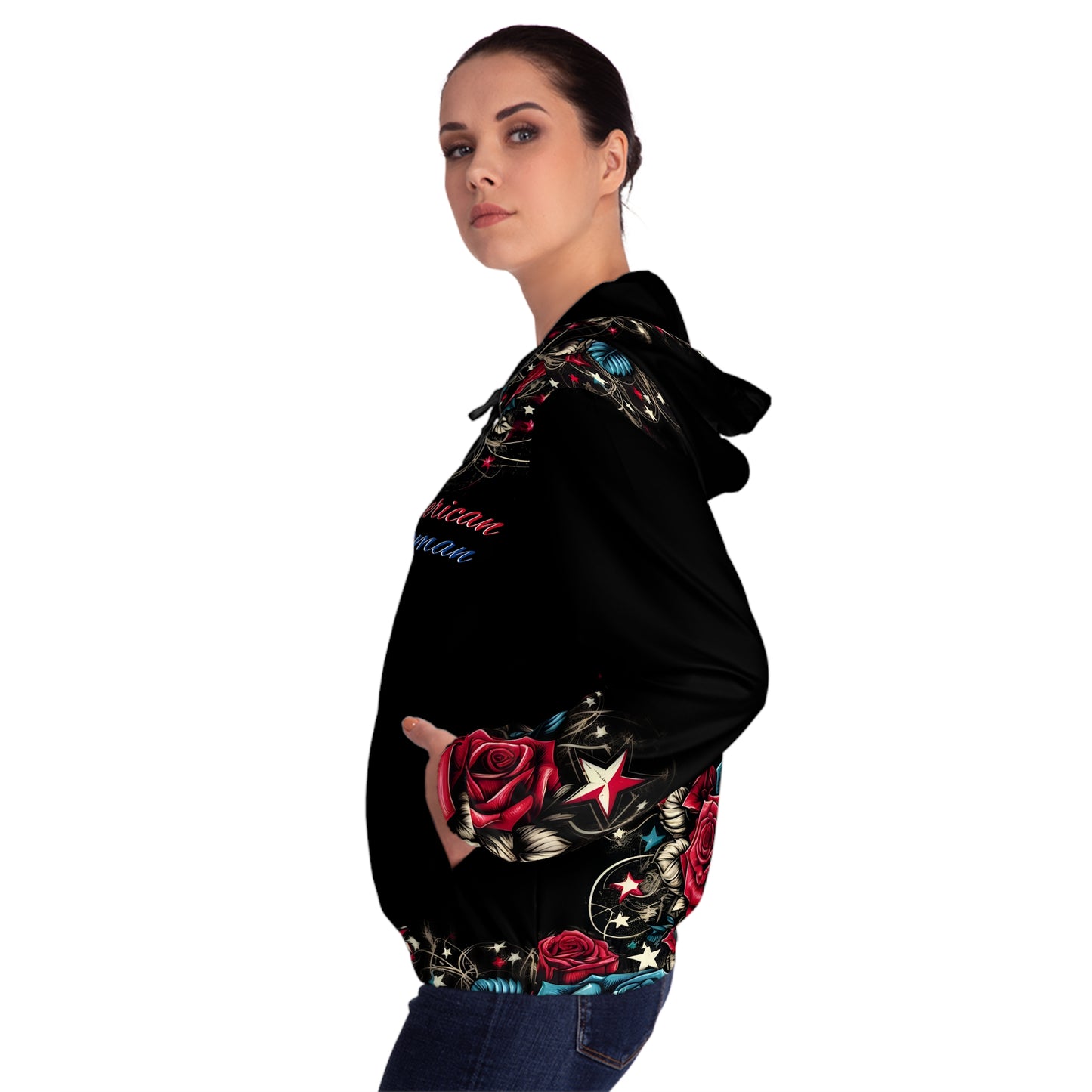 Patriotic Floral, American Woman Full-Zip Hoodie.