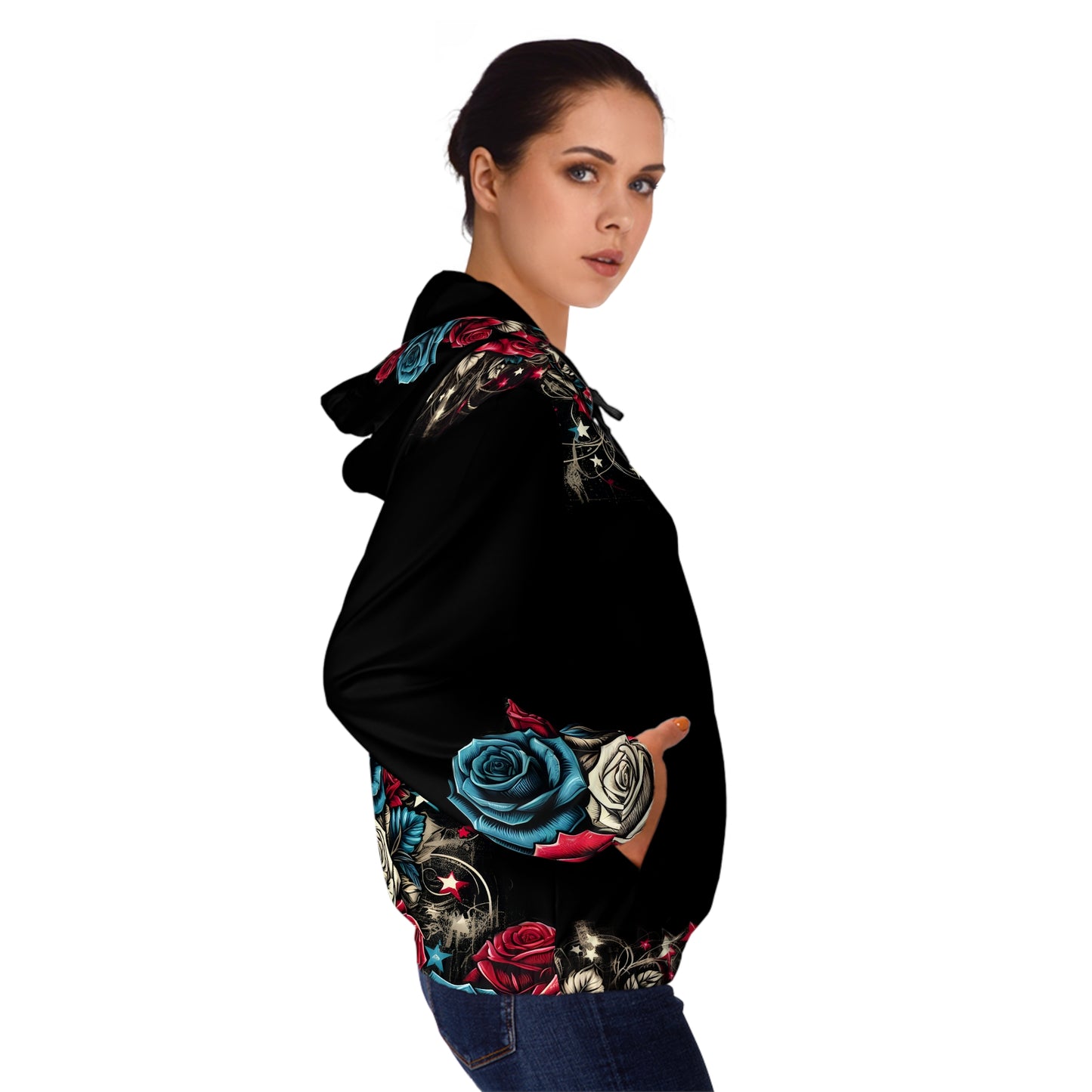 Patriotic Floral, American Woman Full-Zip Hoodie.