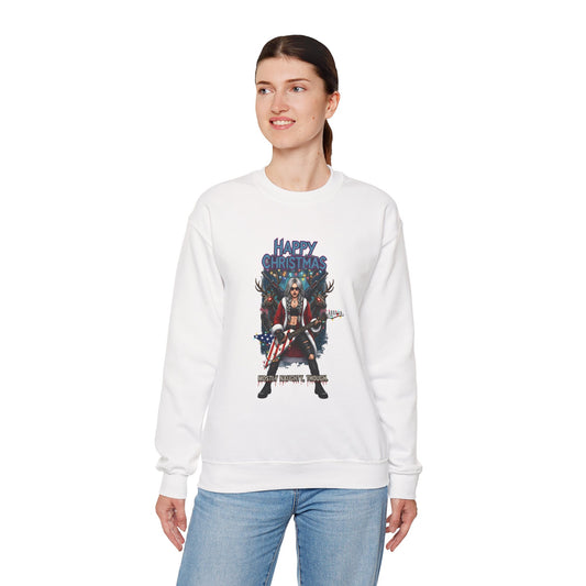White sweatshirt with  Christmas graphic design .