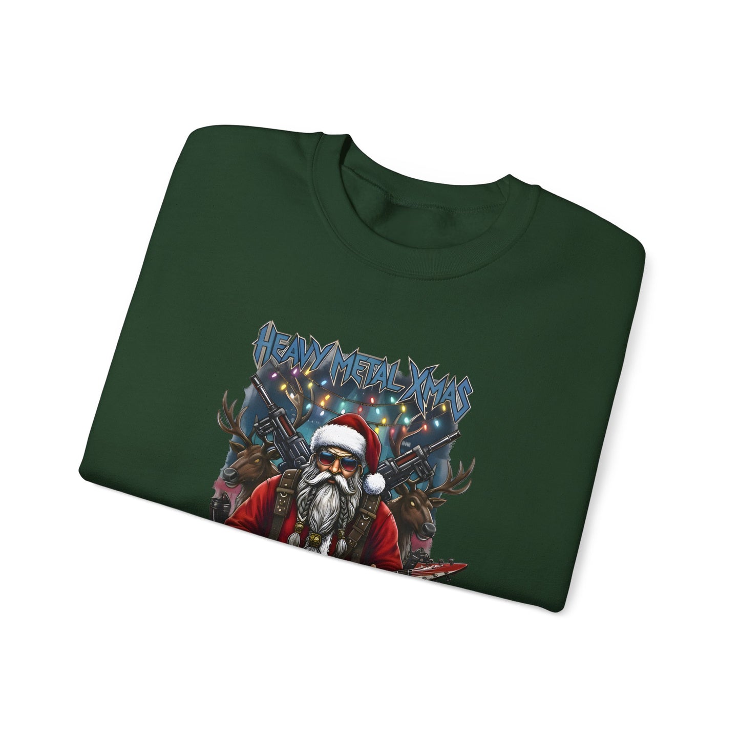 Green Rock n Roll Santa sweatshirt folded guitar design