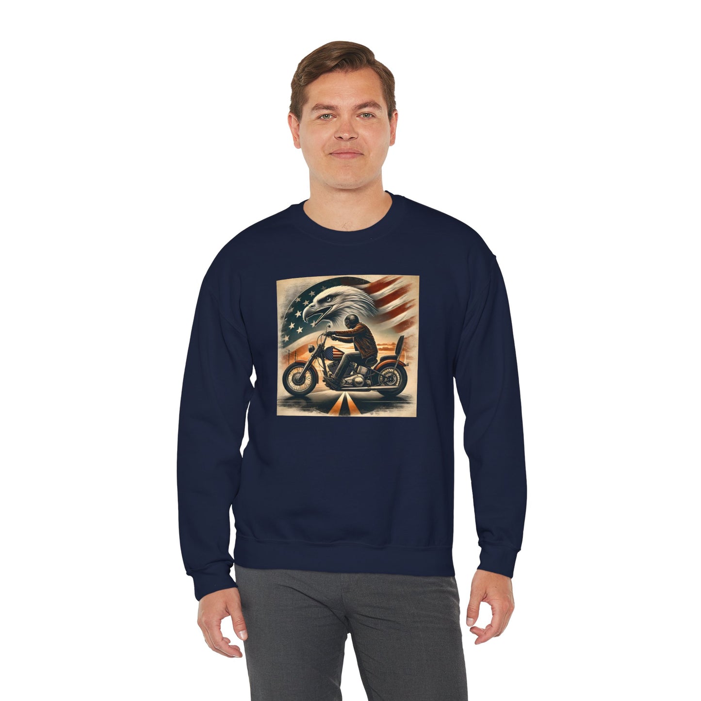 American Biker Sweatshirt — "Ride Free,Live Proud,Die American" Crewneck