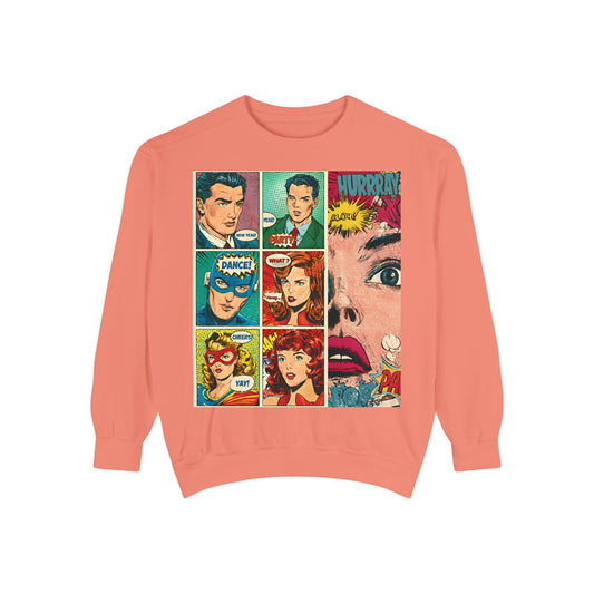 Comic Pop Art Sweatshirt — Retro Romance and Party Panels Graphic Pullover