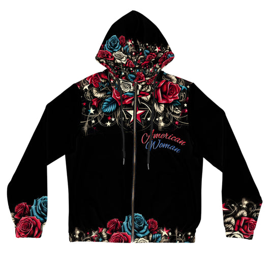 Patriotic Floral, American Woman Full-Zip Hoodie.