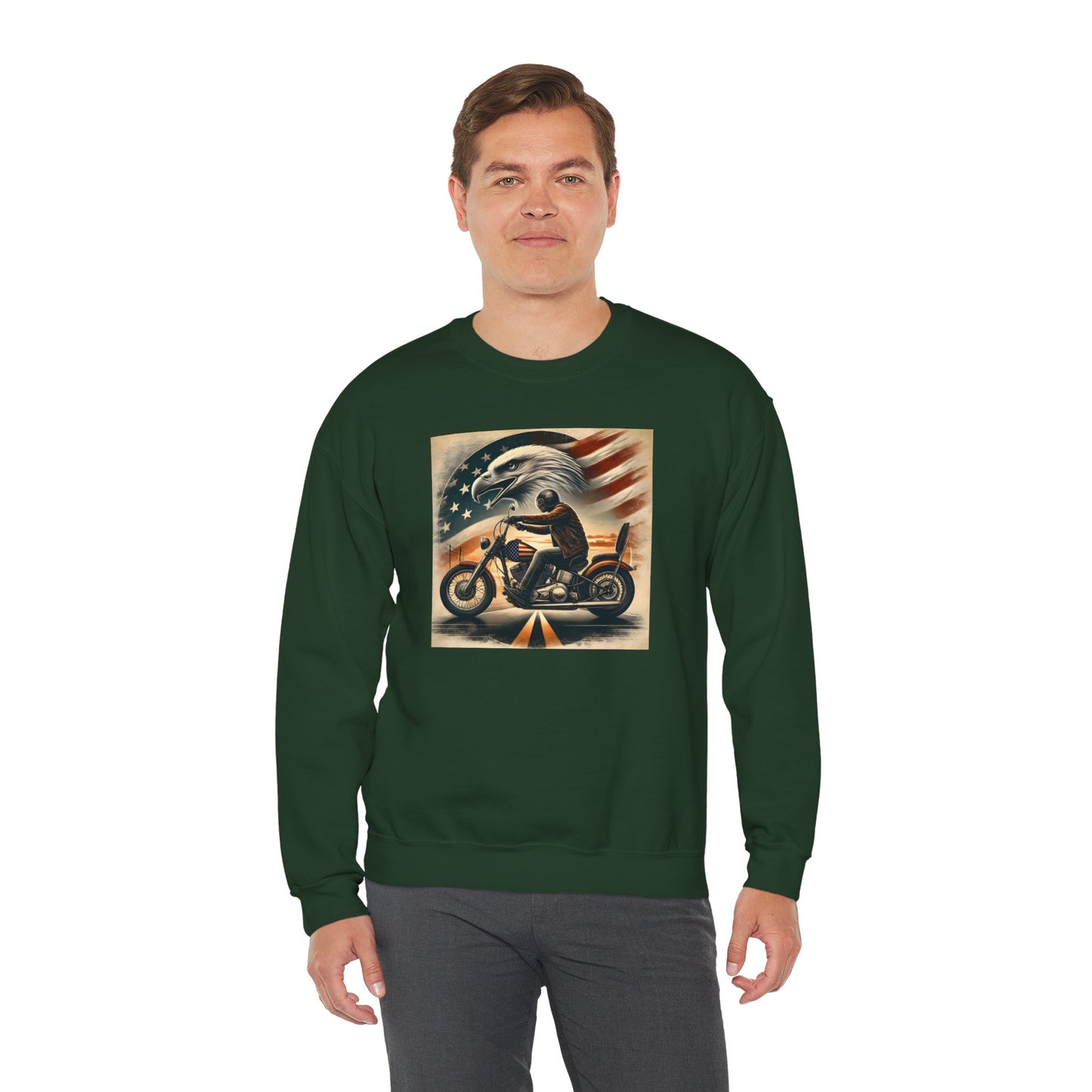 American Biker Sweatshirt — "Ride Free,Live Proud,Die American" Crewneck