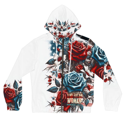 Patriotic Floral, American Woman Full-Zip Hoodie.