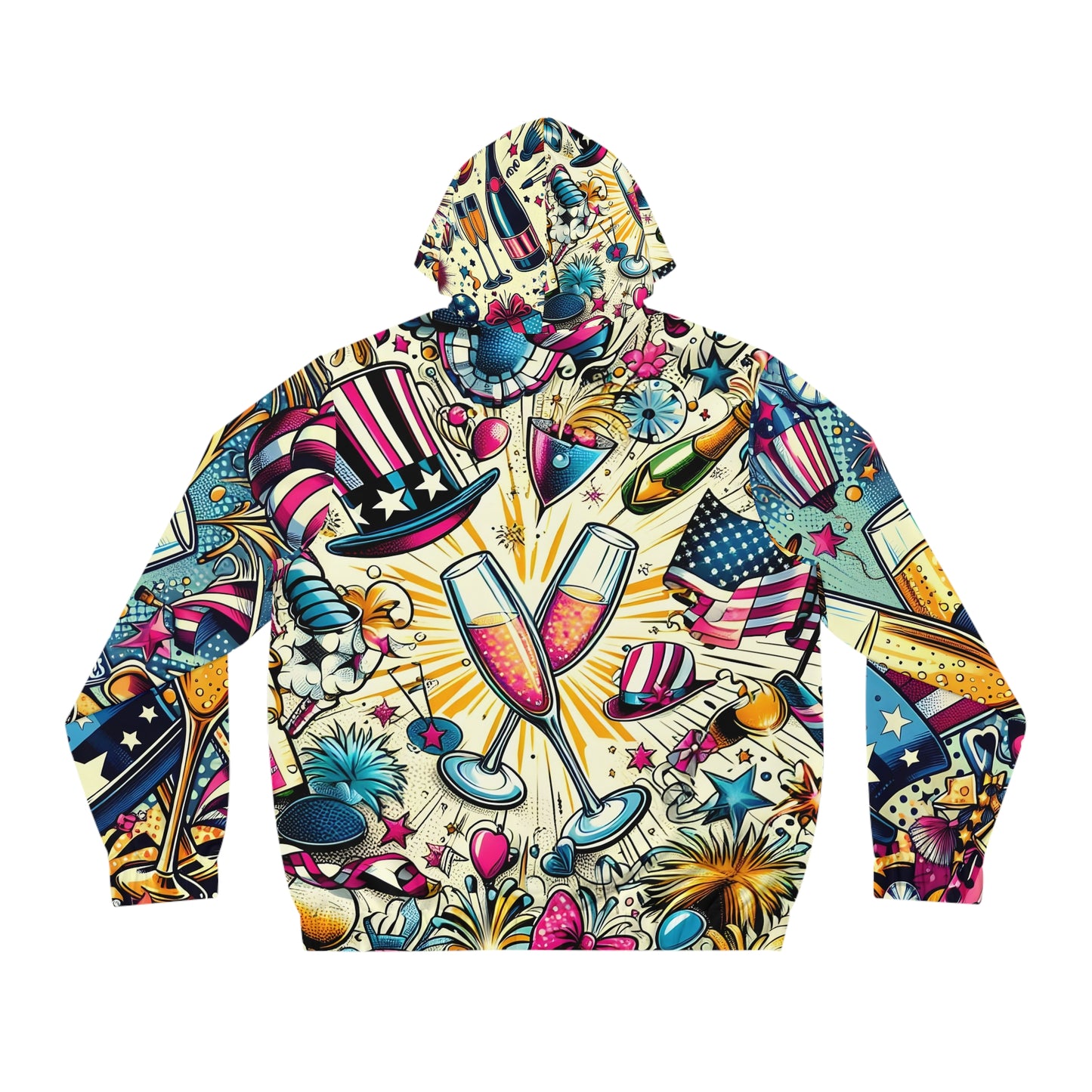Retro Celebration  Hoodie — Americana Fireworks & Champagne  New Year All-Over Zip-Up