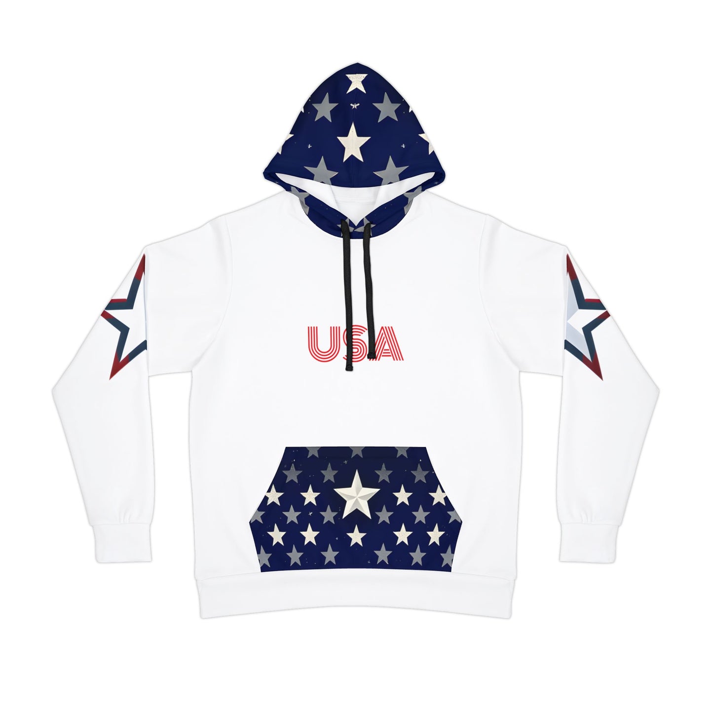 Patriotic Hoodie – USA Proud Nation Design, American Flag & Star Sleeves.