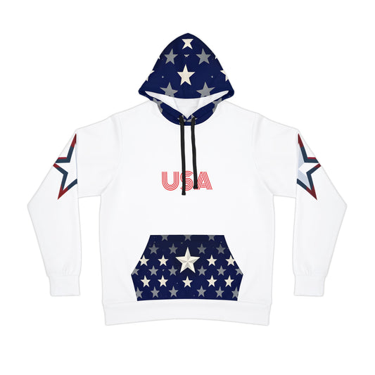 Patriotic Hoodie – USA Proud Nation Design, American Flag & Star Sleeves.
