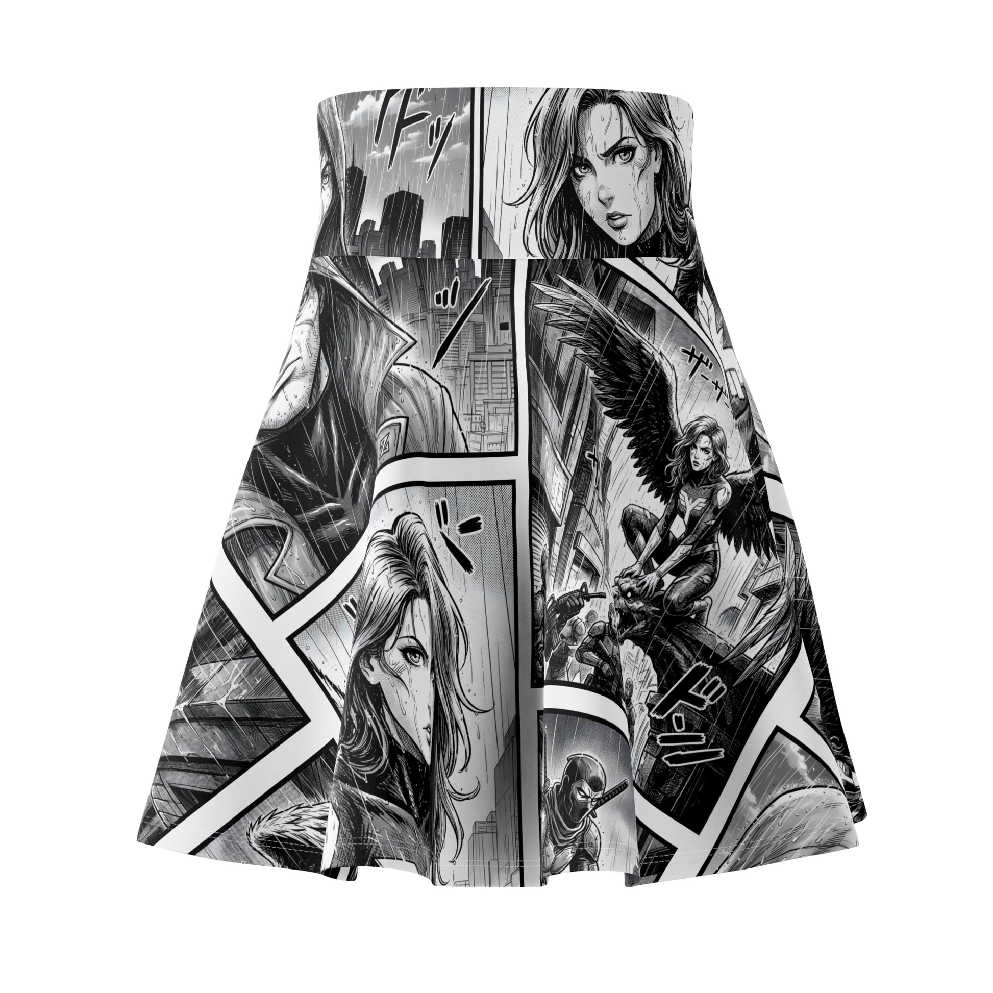 Action comic skater skirt noir edition - detail of graphic panel