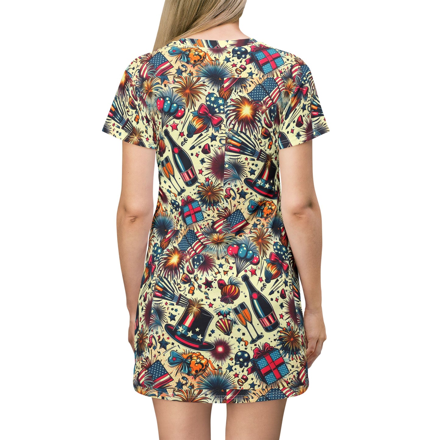 Retro Pop Art Party Dress — Celebration T-Shirt Dress ,All-Over Print