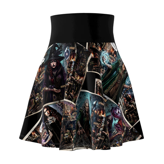 Witchcraft Halloween Skater Skirt — Spooky Magic All Over Print