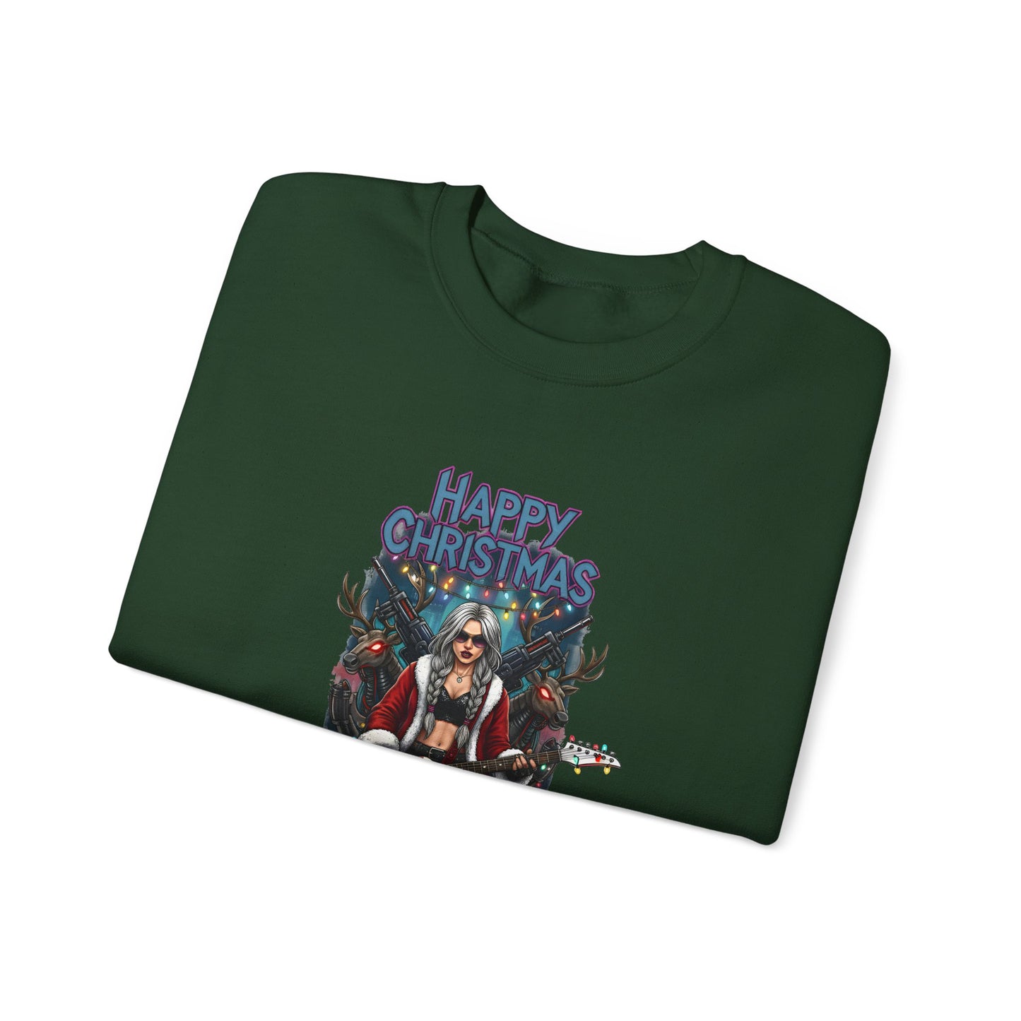Folded green sweatshirt Christmas design  rock and roll vibe