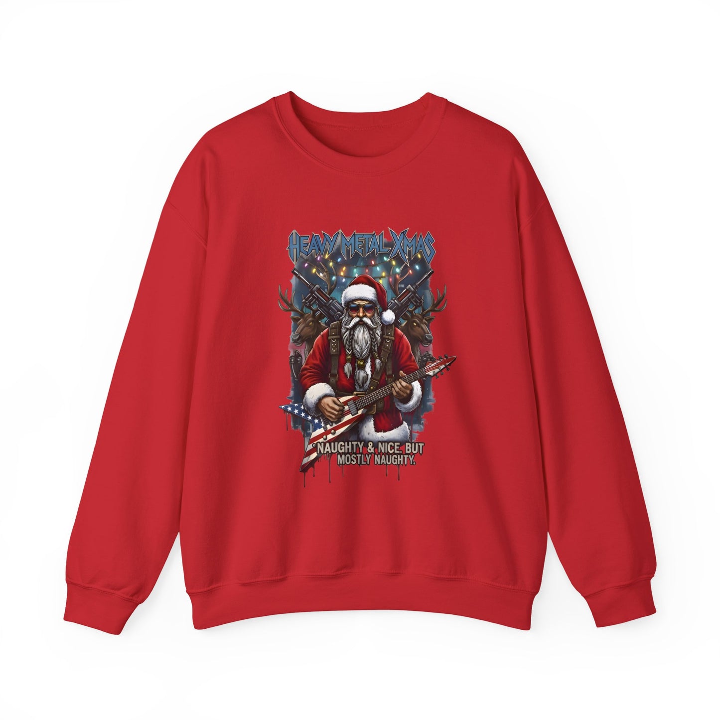 Red Rock n Roll Santa sweatshirt guitar reindeer graphic