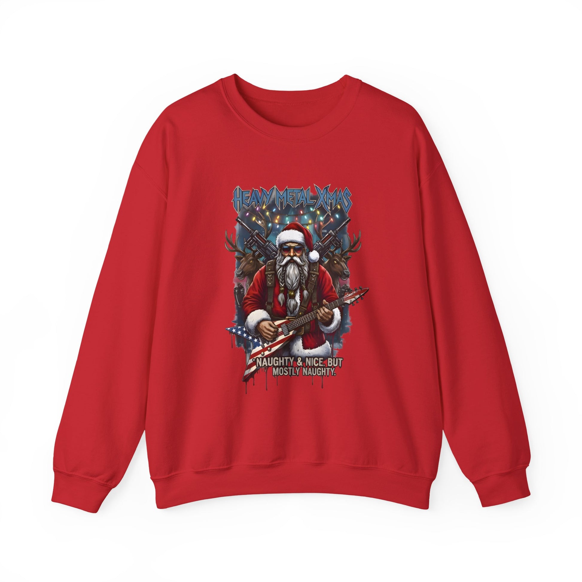 Red Rock n Roll Santa sweatshirt guitar reindeer graphic