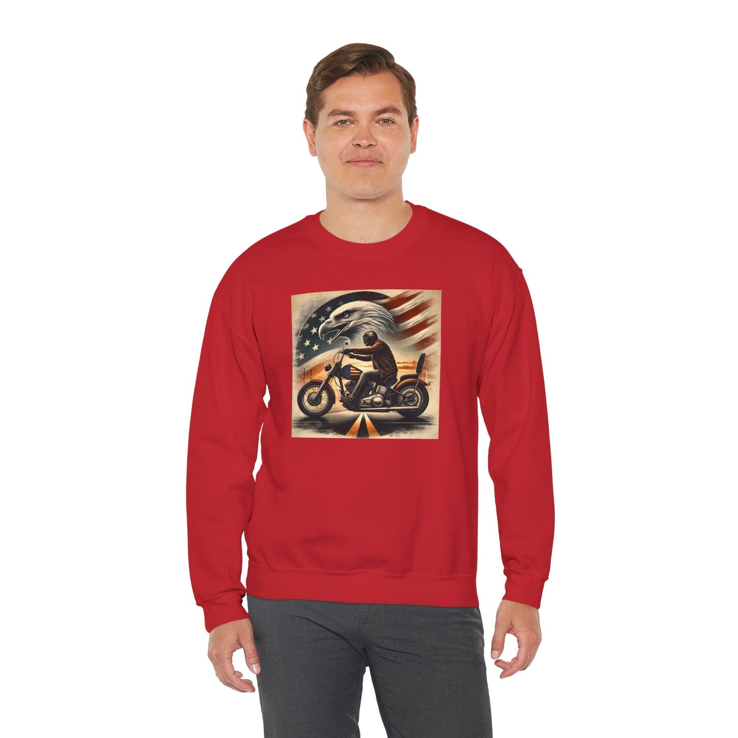 American Biker Sweatshirt — "Ride Free,Live Proud,Die American" Crewneck