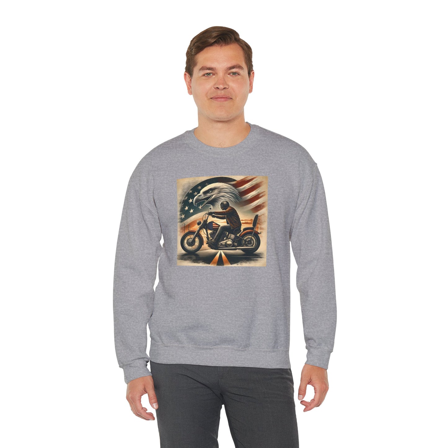 American Biker Sweatshirt — "Ride Free,Live Proud,Die American" Crewneck