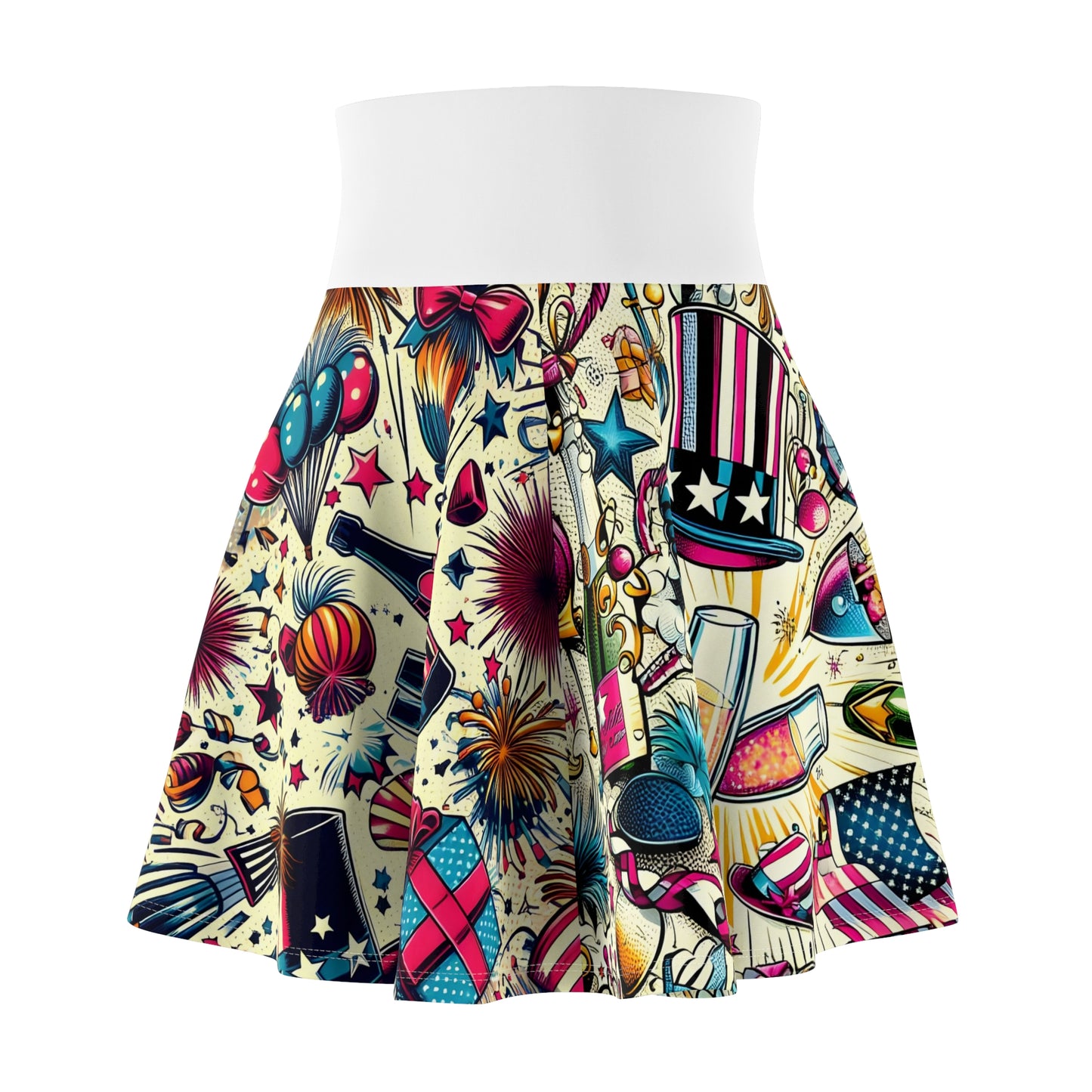 Retro Pop Art Celebration Skater Skirt — All-Over Print Party Skirt
