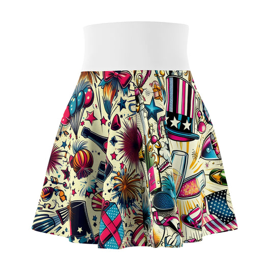 Retro Pop Art Celebration Skater Skirt — All-Over Print Party Skirt