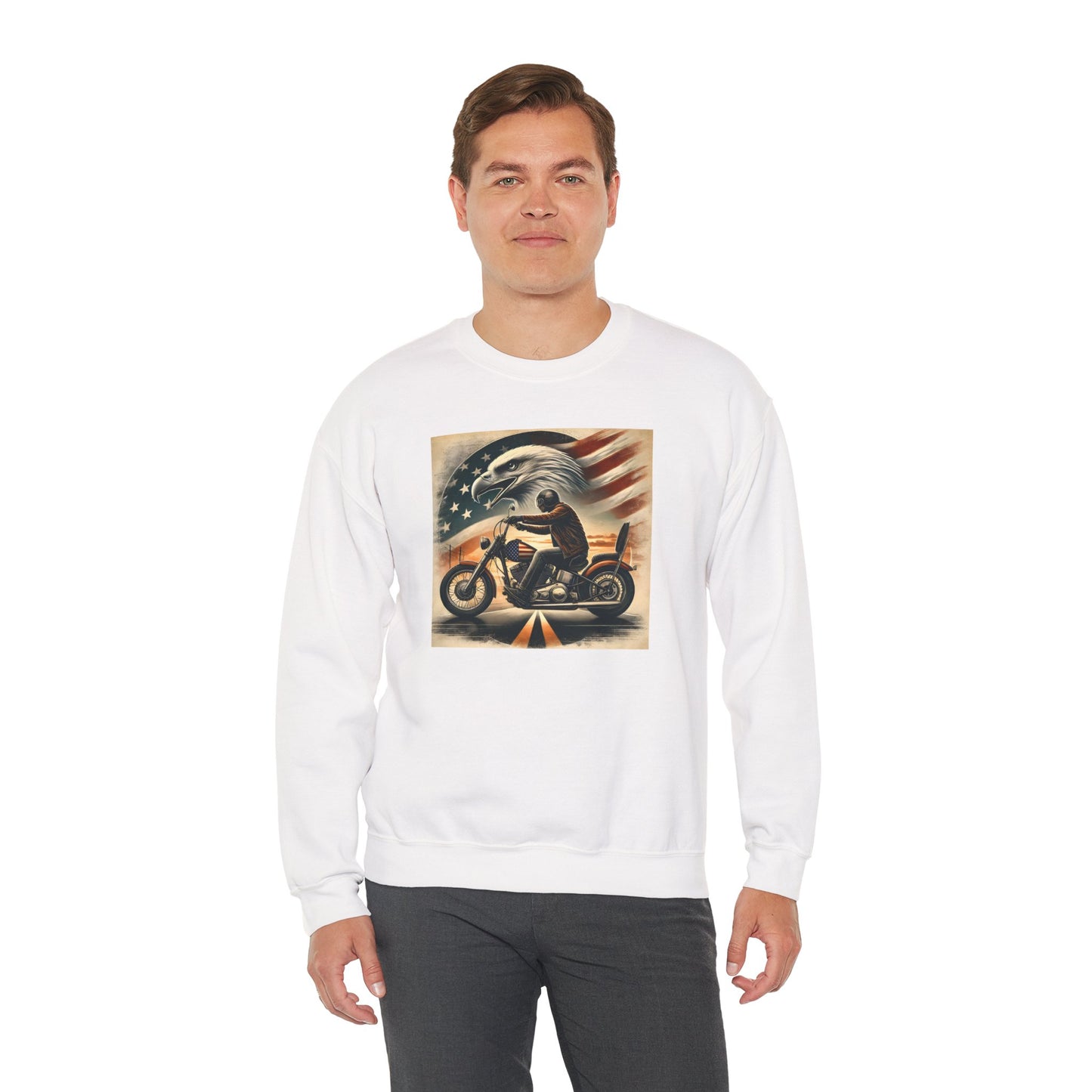 American Biker Sweatshirt — "Ride Free,Live Proud,Die American" Crewneck