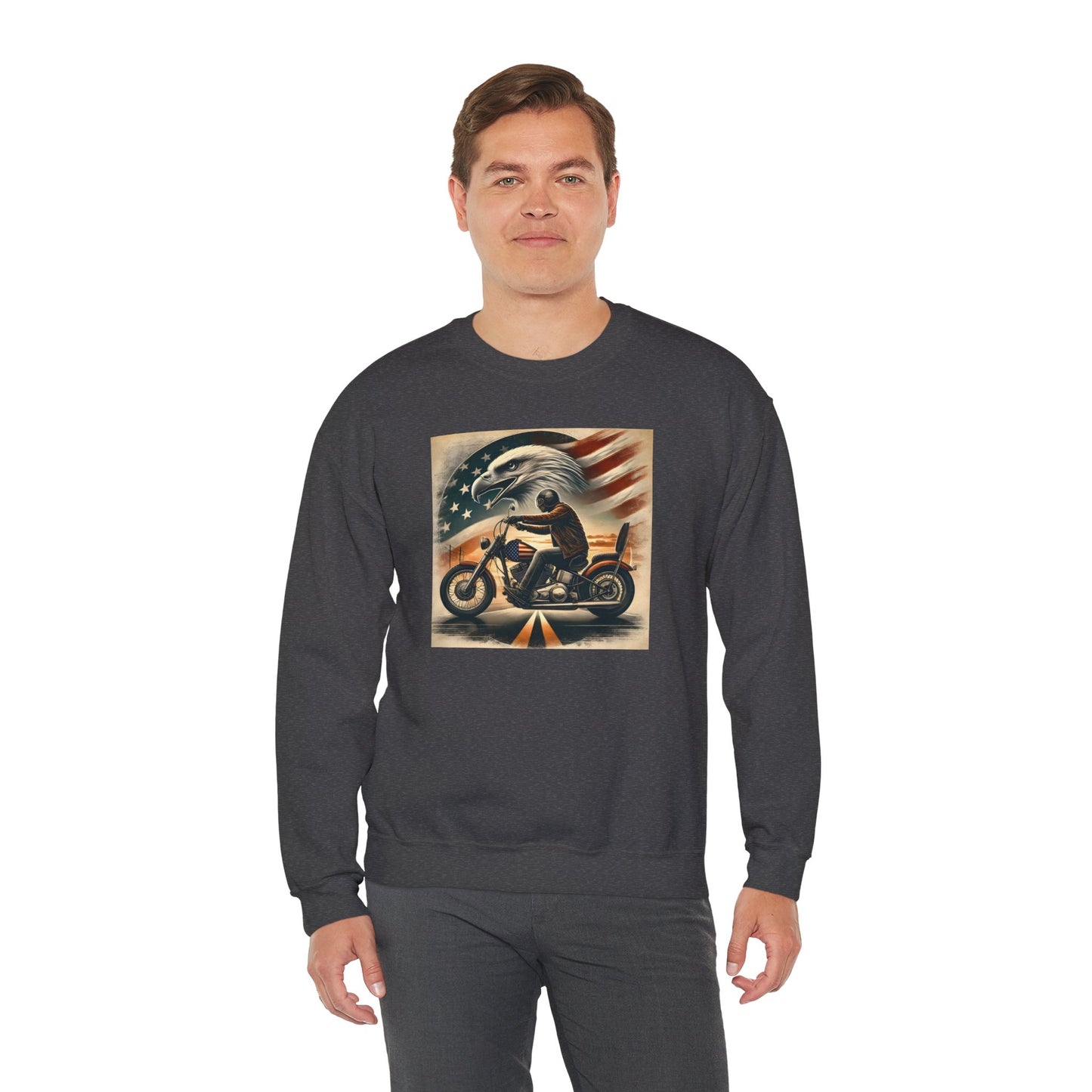 American Biker Sweatshirt — "Ride Free,Live Proud,Die American" Crewneck
