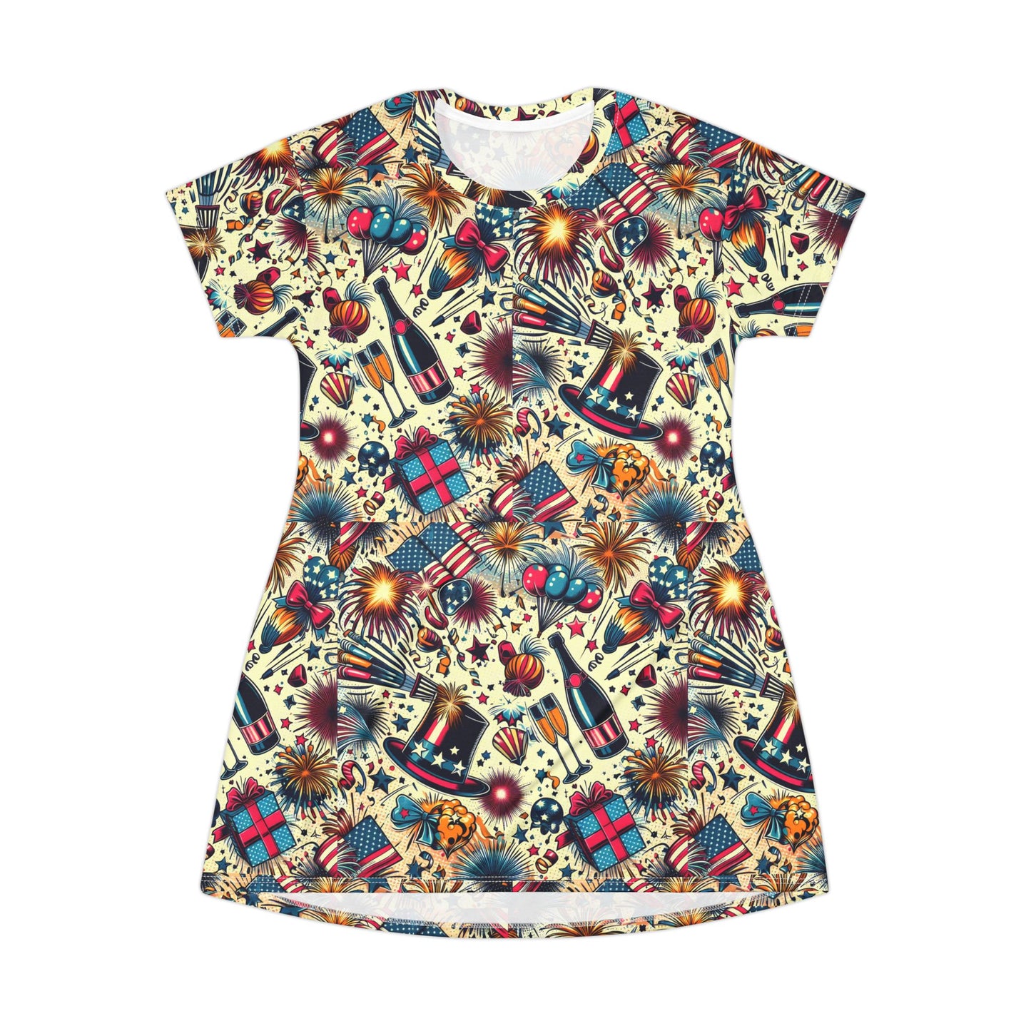 Retro Pop Art Party Dress — Celebration T-Shirt Dress ,All-Over Print