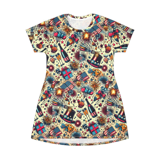 Retro Pop Art Party Dress — Celebration T-Shirt Dress ,All-Over Print