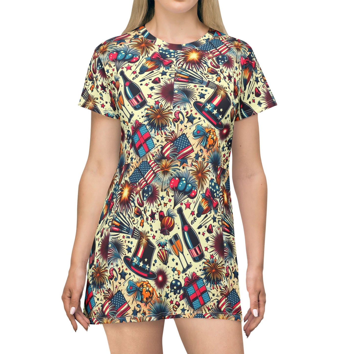 Retro Pop Art Party Dress — Celebration T-Shirt Dress ,All-Over Print