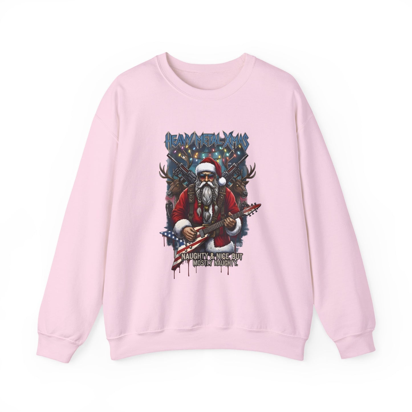 Pink Rock n Roll Santa sweatshirt guitar reindeer graphic