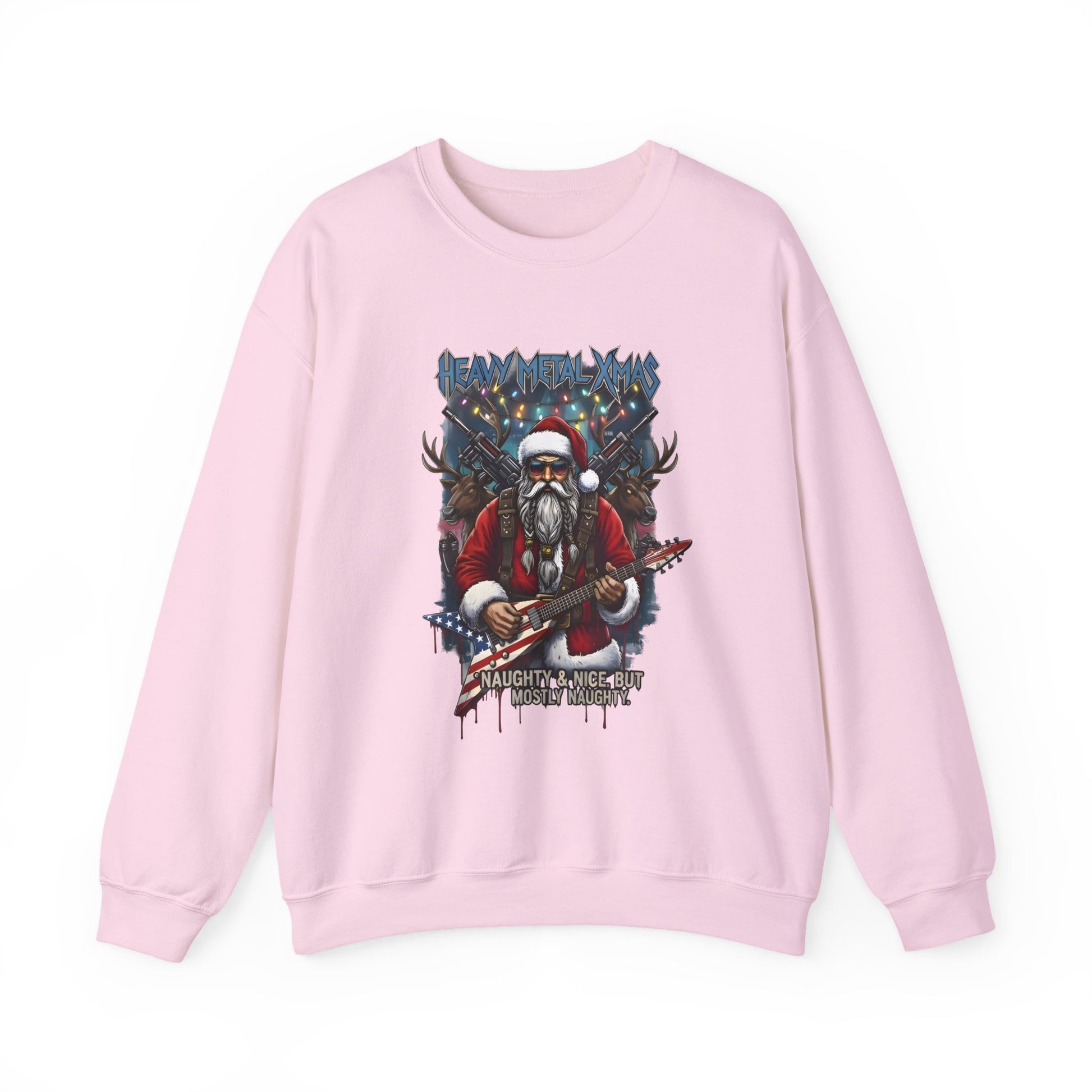 Pink Rock n Roll Santa sweatshirt guitar reindeer graphic