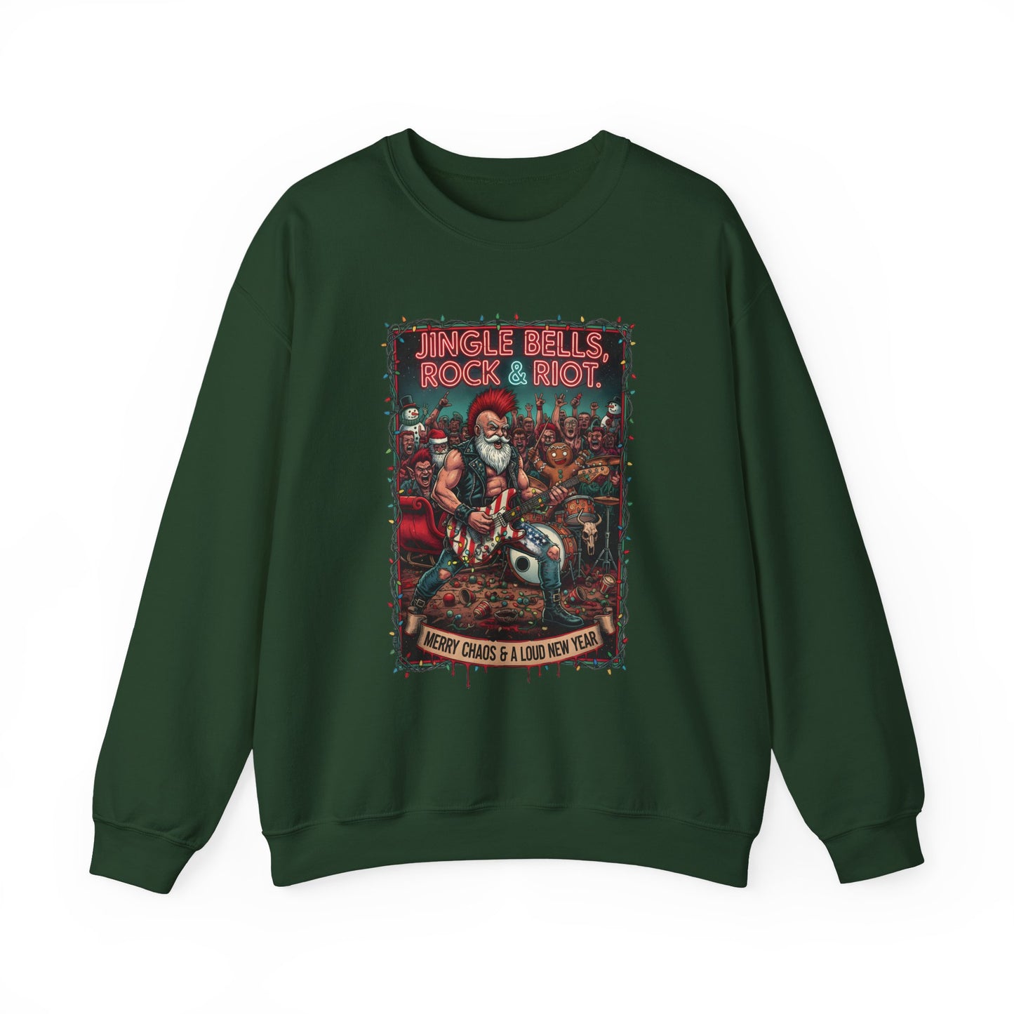 Forest green Rock & Riot Christmas sweatshirt front