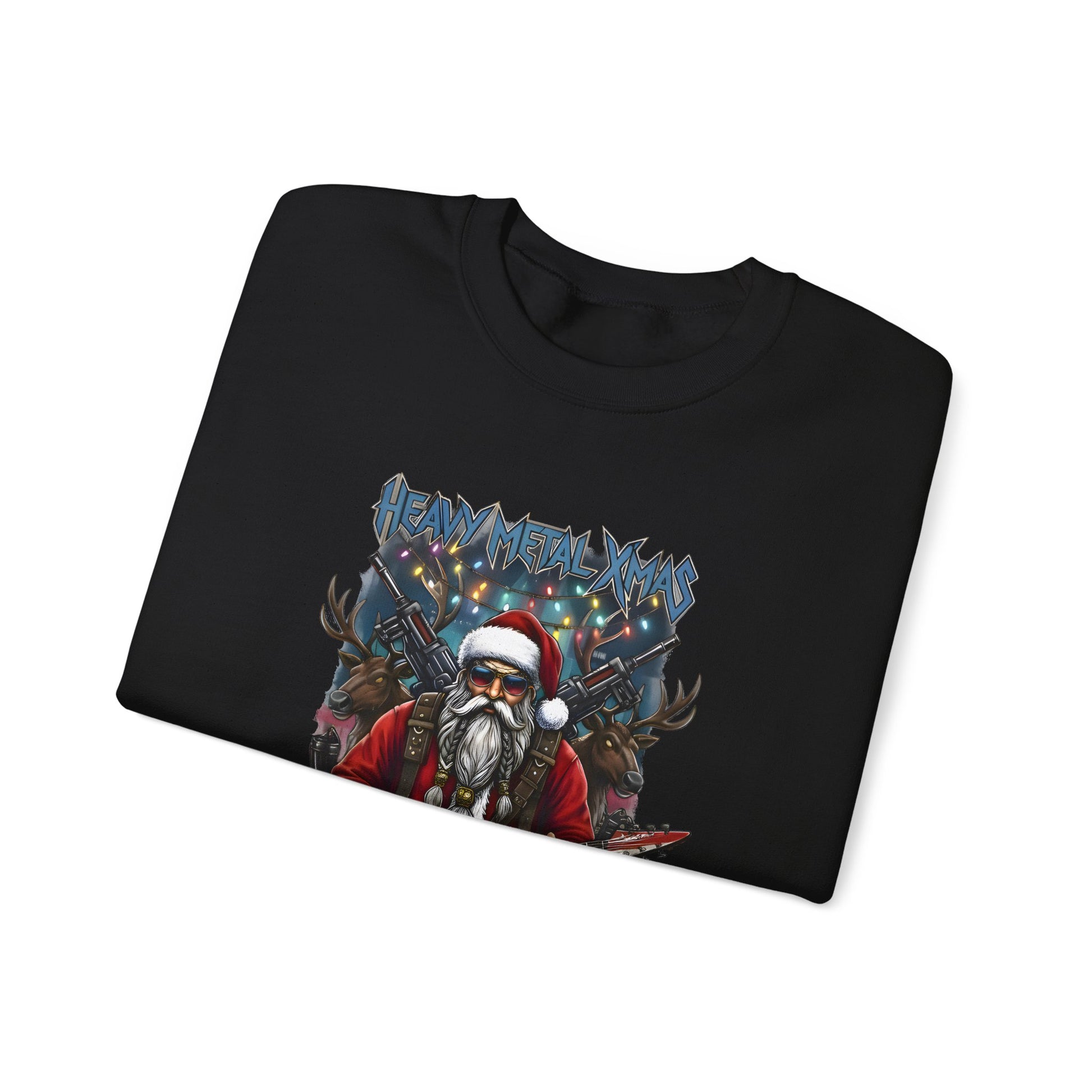 Black Rock n Roll Santa sweatshirt folded guitar design
