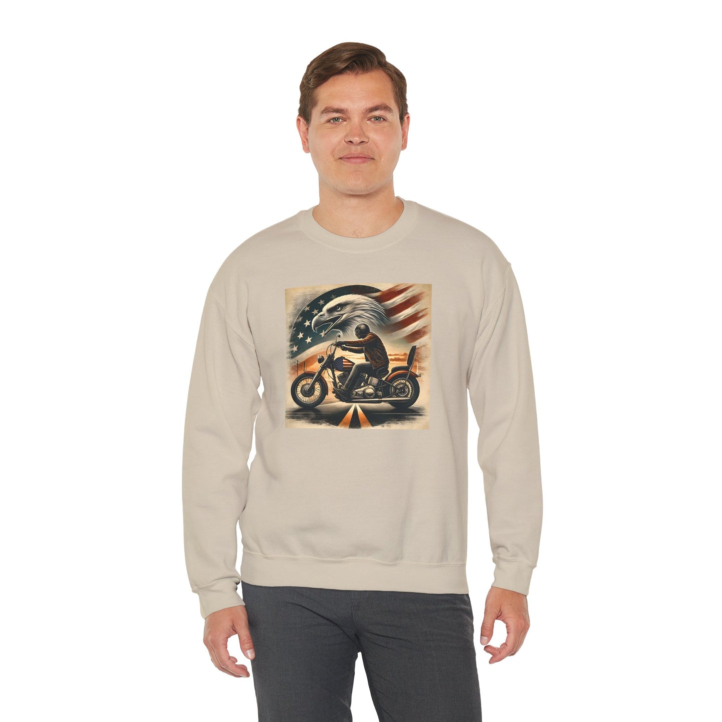 American Biker Sweatshirt — "Ride Free,Live Proud,Die American" Crewneck