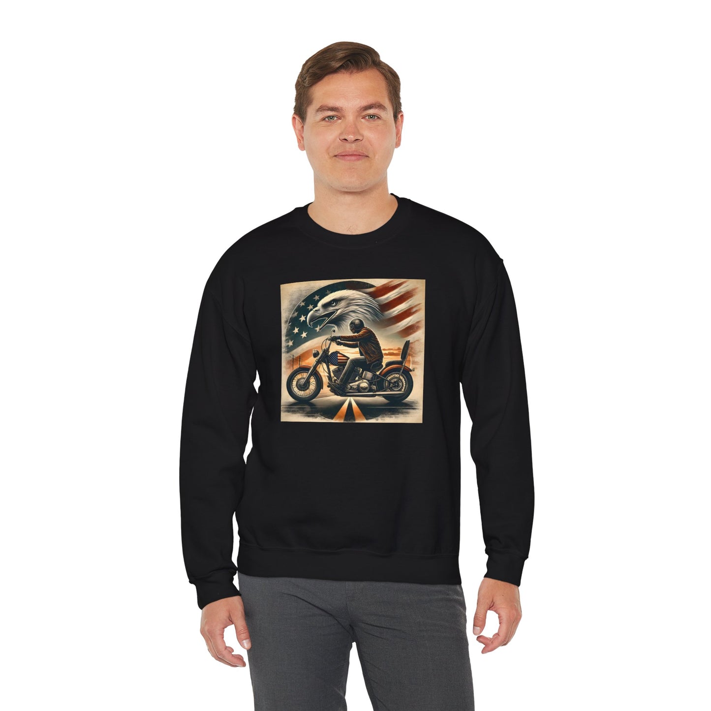 American Biker Sweatshirt — "Ride Free,Live Proud,Die American" Crewneck
