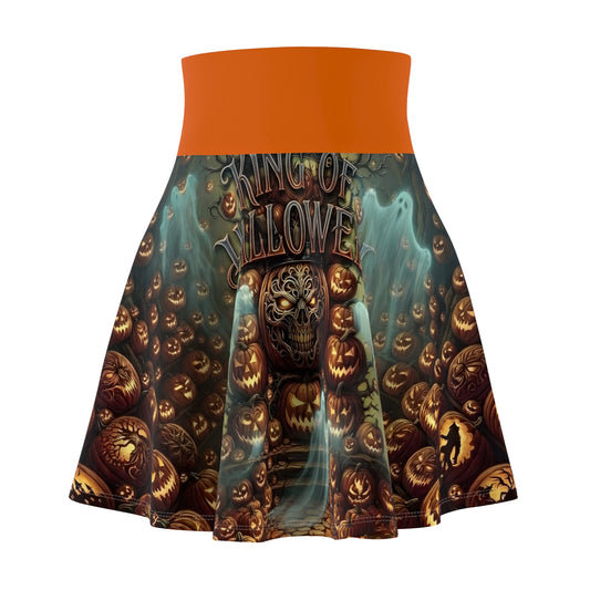 King of Halloween Skater Skirt — Spooky Pumpkin All Over Print