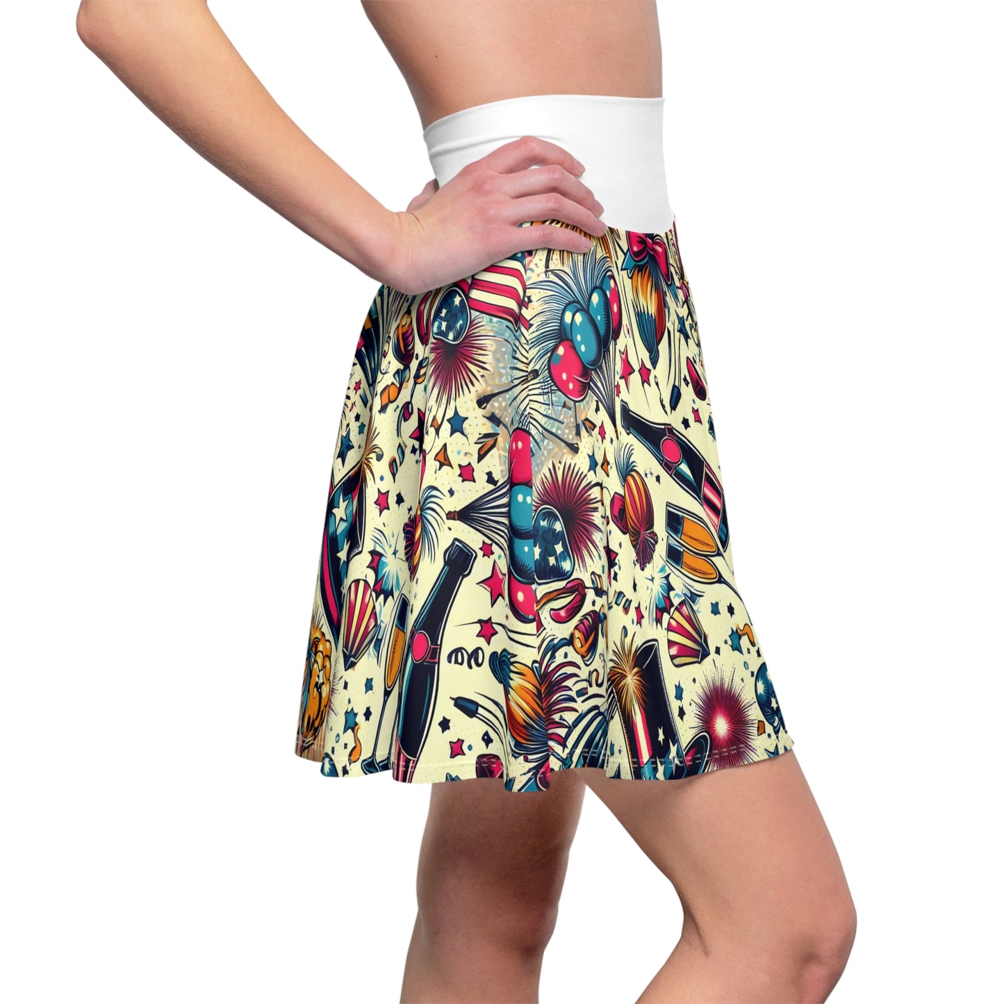 Retro Pop Art Celebration Skater Skirt — All-Over Print Party Skirt